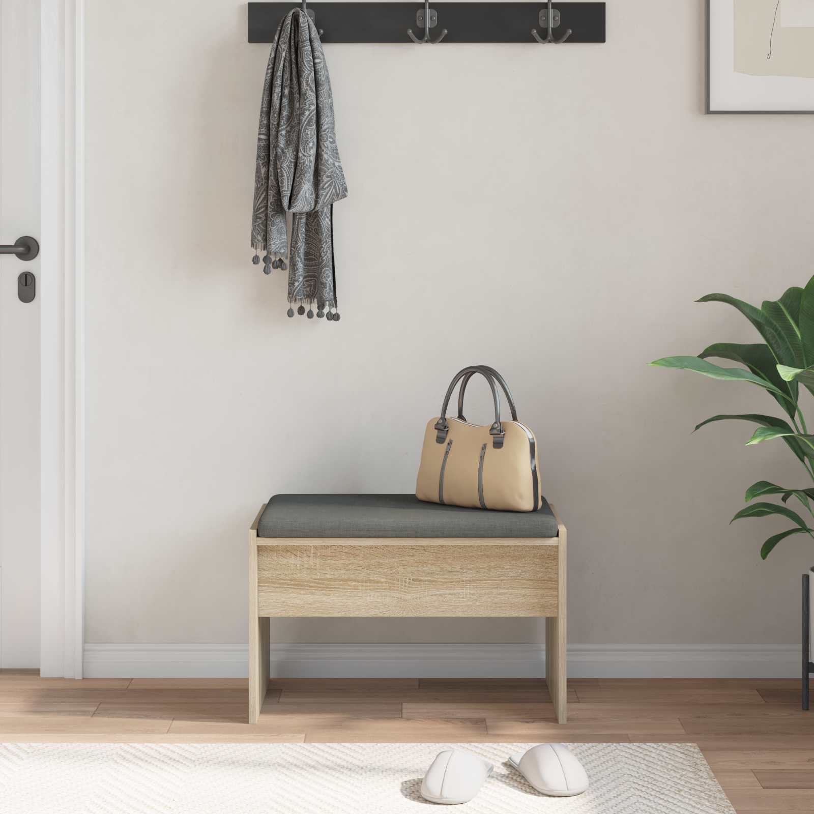Panca per ingresso con cuscino Rovere Sonoma 60 x 38 x 46 cm 891546