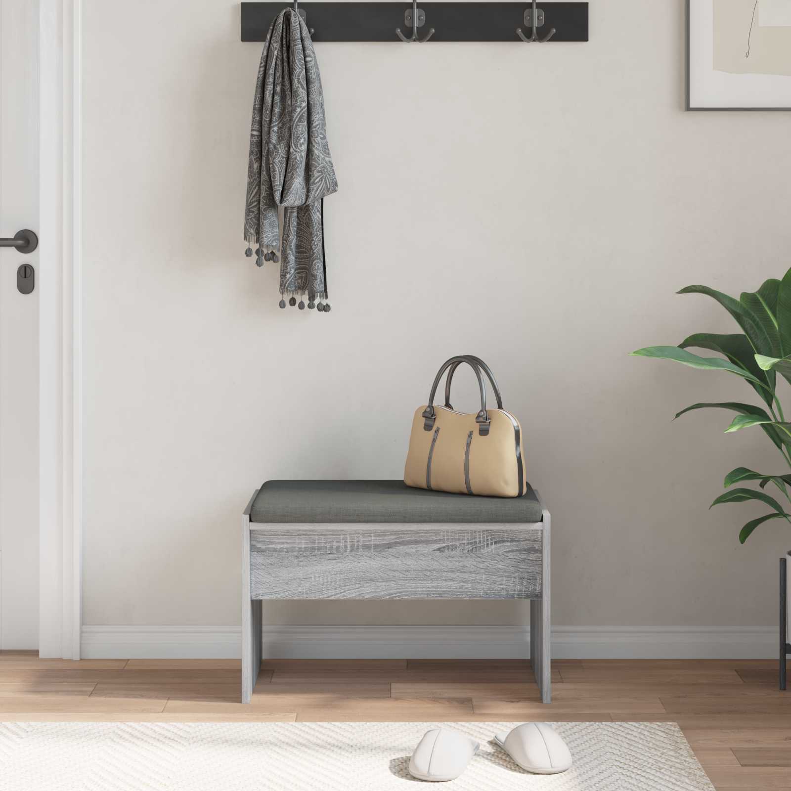 Panca per ingresso con cuscino Grigio Sonoma 60 x 38 x 46 cm 891549