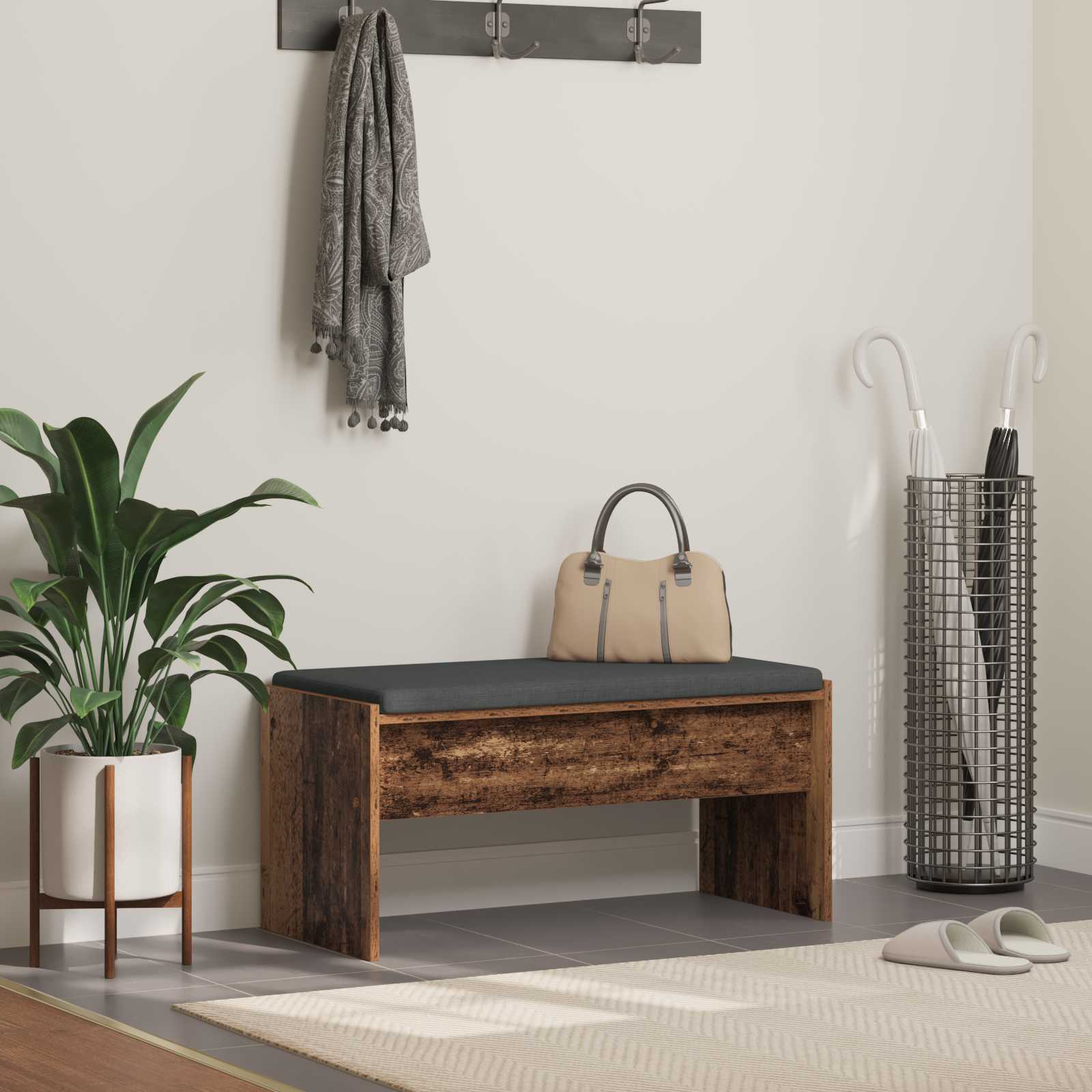 Panca per ingresso con cuscino Legno vecchio 80 x 38 x 46 cm 891558