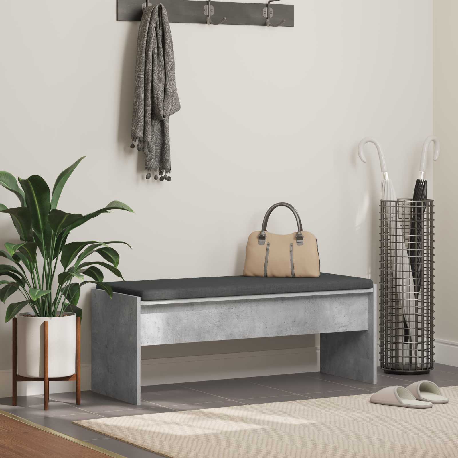 Panca per ingresso con cuscino Grigio cemento 100 x 38 x 46 cm 891563