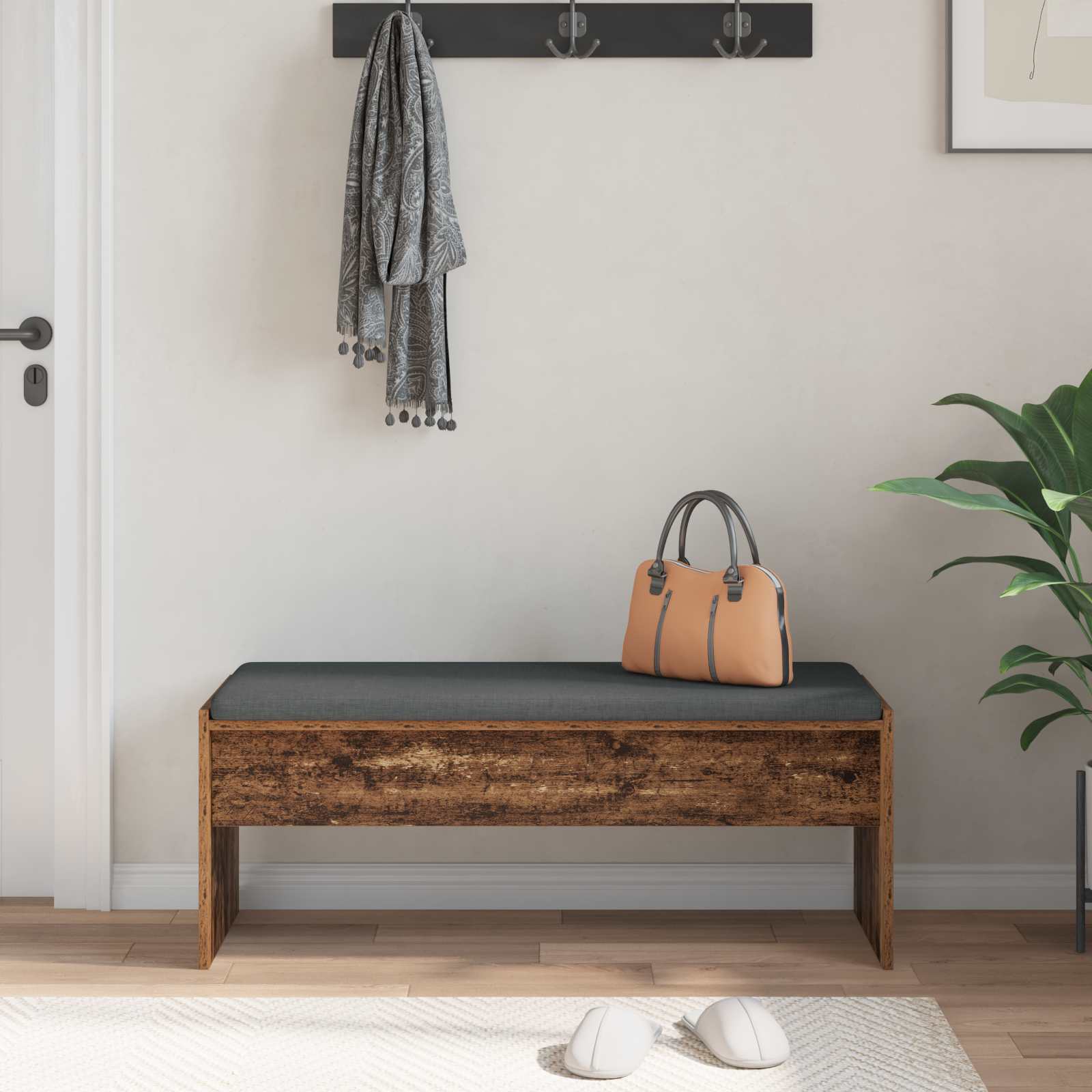 Panca per ingresso con cuscino Legno vecchio 100 x 38 x 46 cm 891566