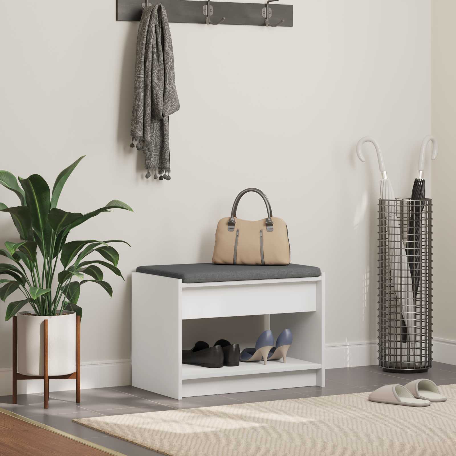 Panca per ingresso con cuscino Bianco 63 x 38 x 45 cm 891568
