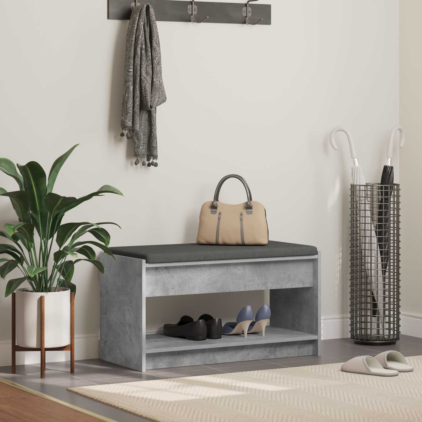 Panca per ingresso con cuscino Grigio Cemento 83 x 38 x 45 cm 891579