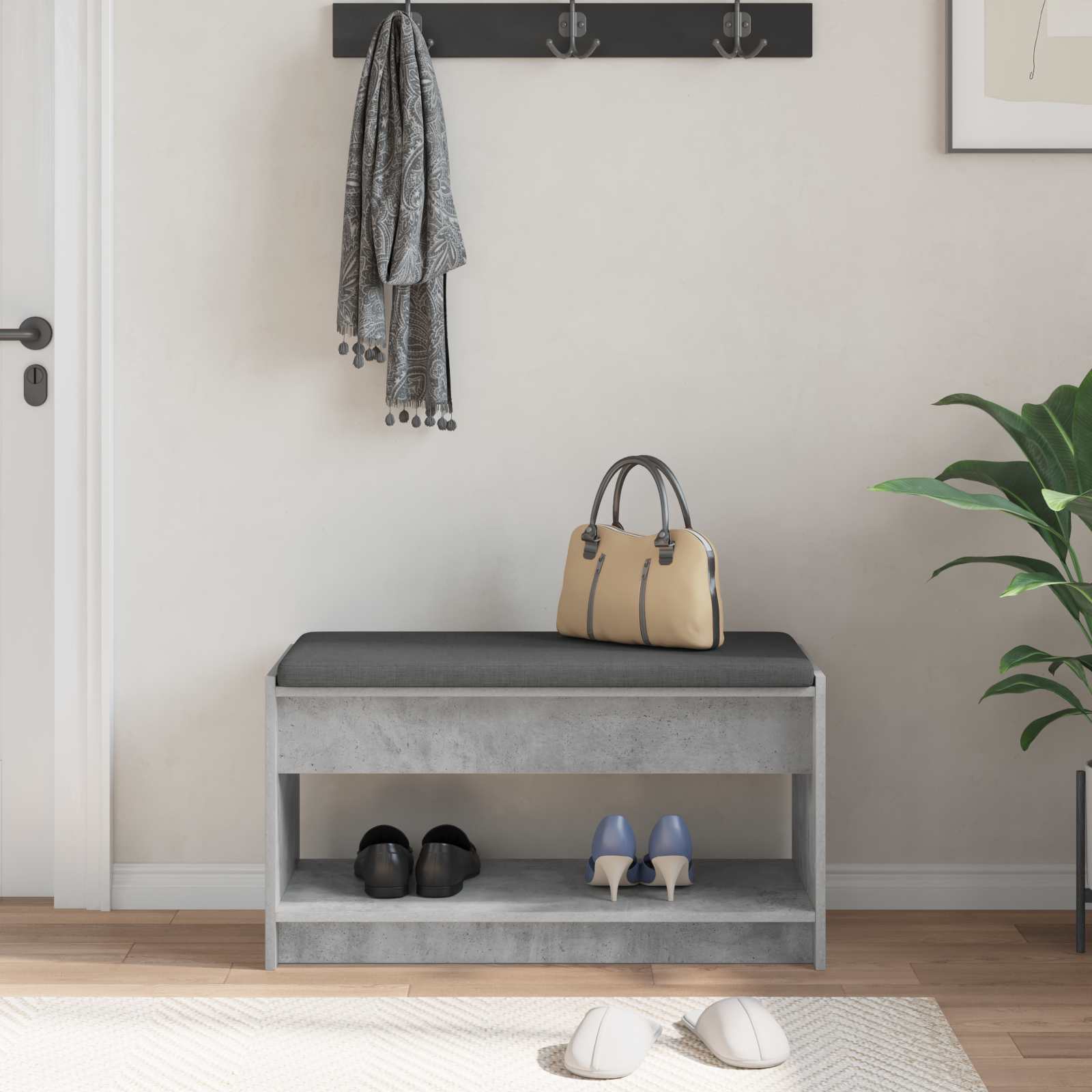 Panca per ingresso con cuscino Grigio Cemento 83 x 38 x 45 cm 891579