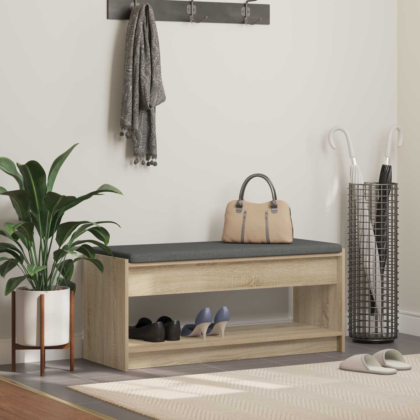 Panca per ingresso con cuscino Rovere Sonoma 100 x 38 x 46 cm 891586