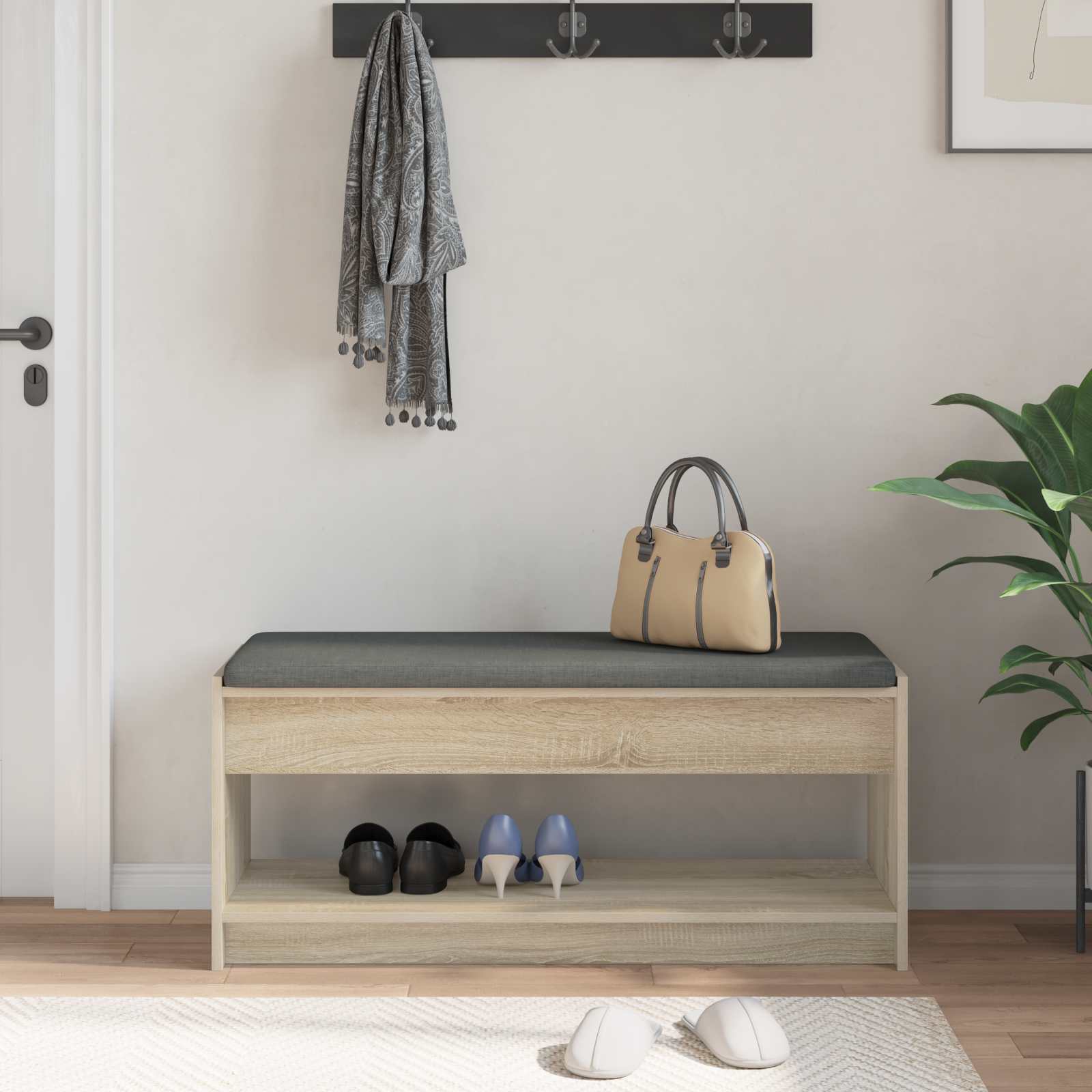 Panca per ingresso con cuscino Rovere Sonoma 100 x 38 x 46 cm 891586