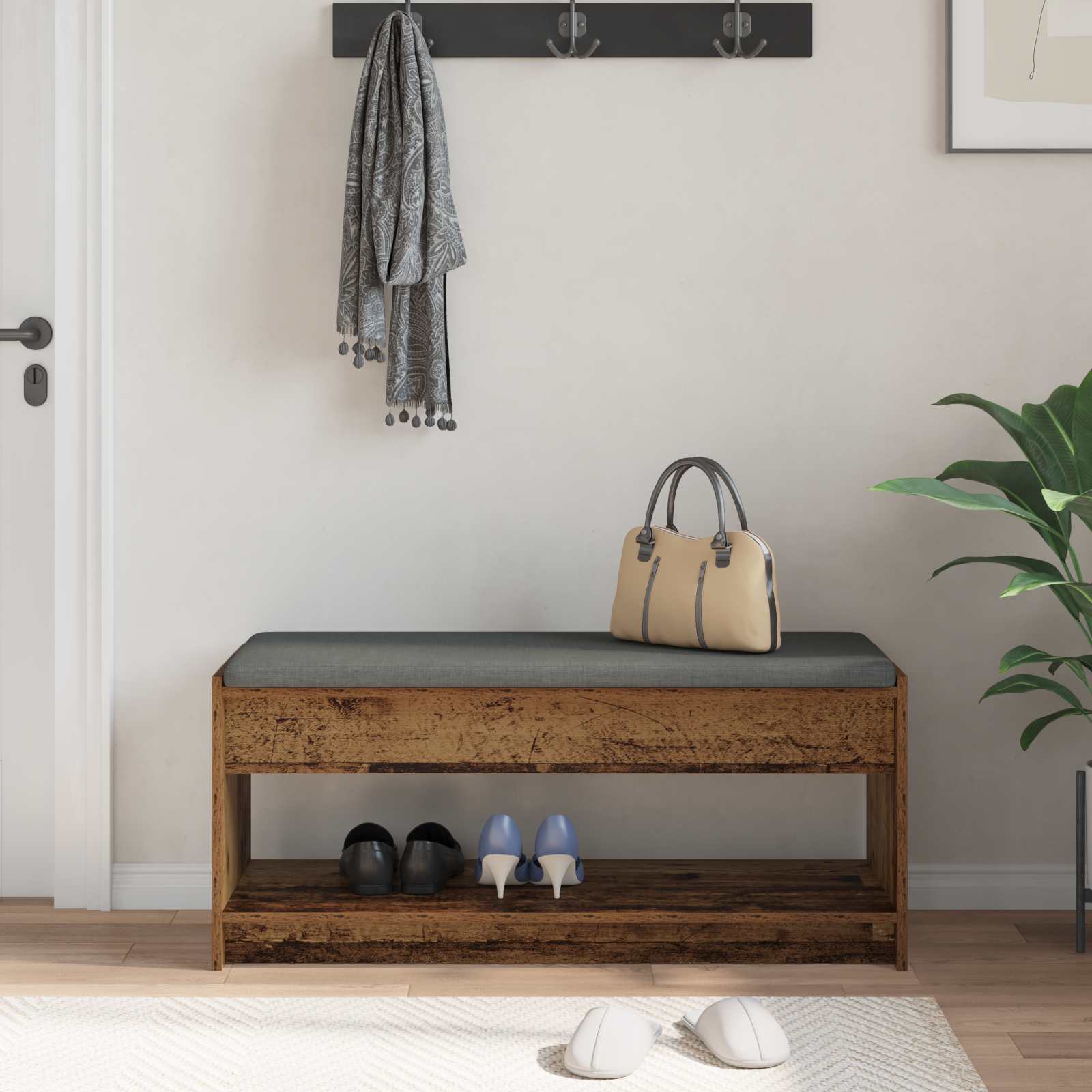 Panca per ingresso con cuscino Legno vecchio 103 x 38 x 45 cm 891590