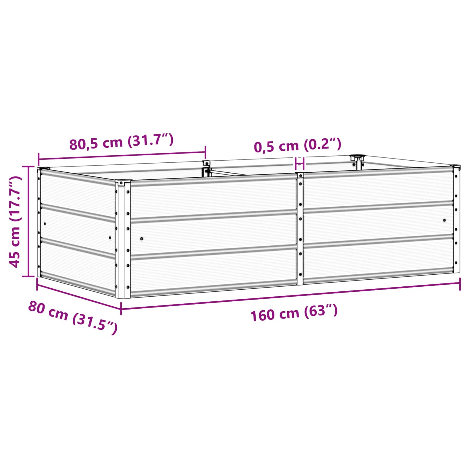 Fioriera-Vaso-Contenitore per Piante Antracite 160 x 80 x 45 cm Acciaio
