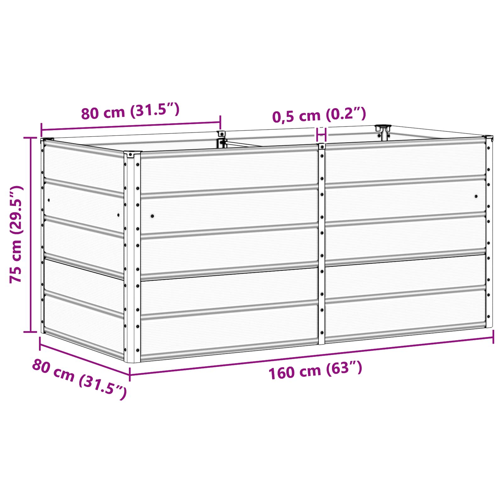 Fioriera-Vaso-Contenitore per Piante Antracite 160 x 80 x 75 cm Acciaio