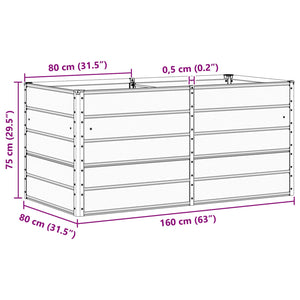 Fioriera-Vaso-Contenitore per Piante Antracite 160 x 80 x 75 cm Acciaio