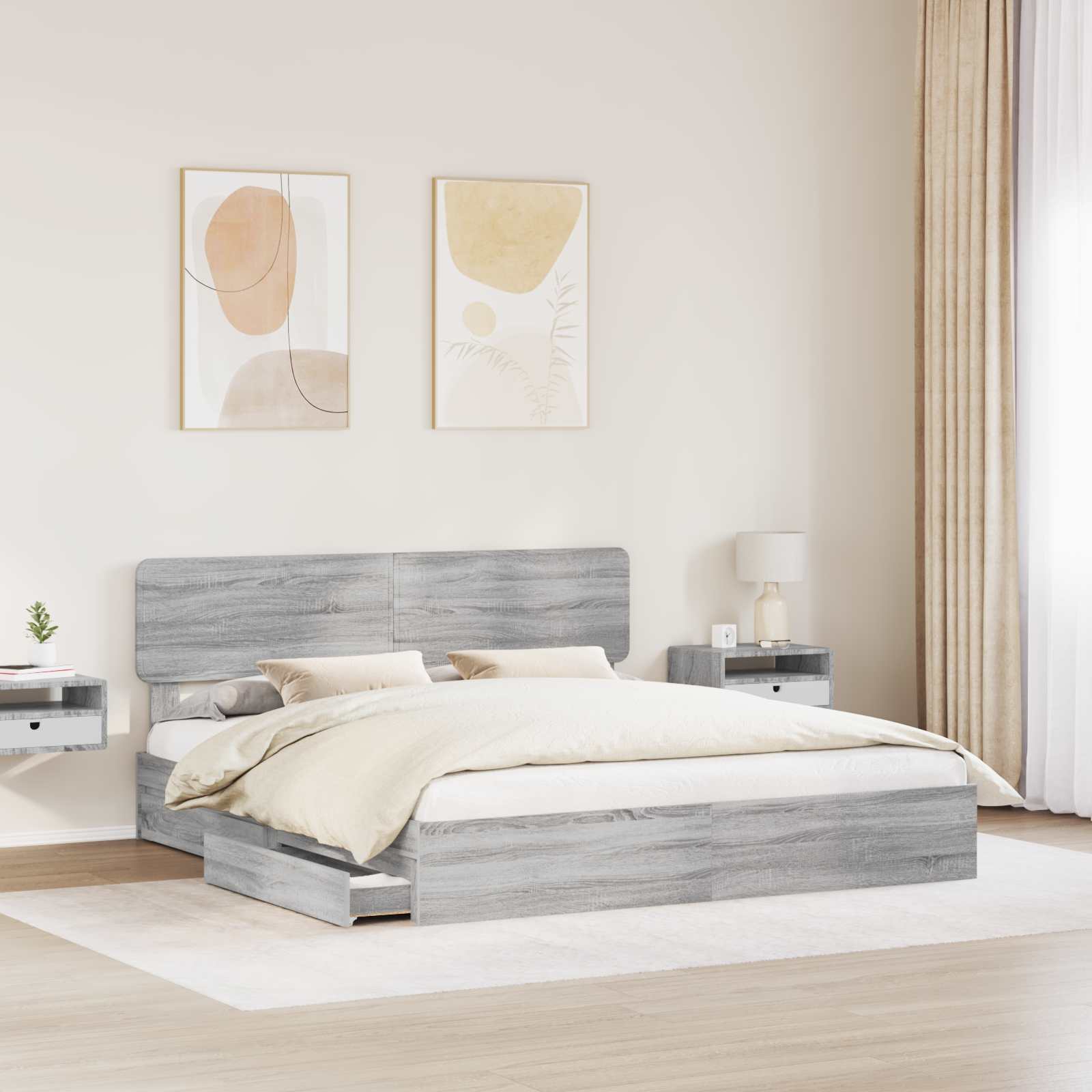 Letto con Contenitore con testiera Grigio Sonoma 200 x 200 cm 3412246