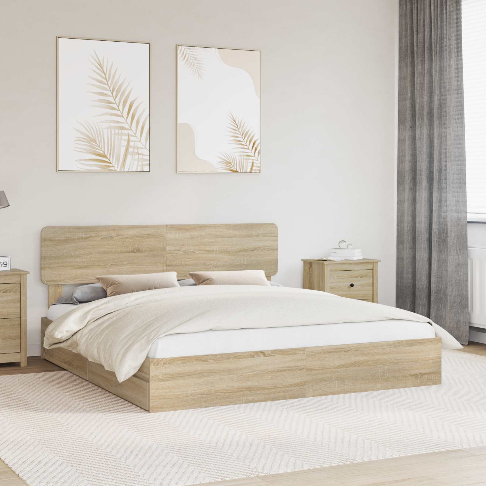 Letto con Contenitore con testiera-Struttura Letto con contenitore Rovere Sonoma 180 x 200 cm 811207