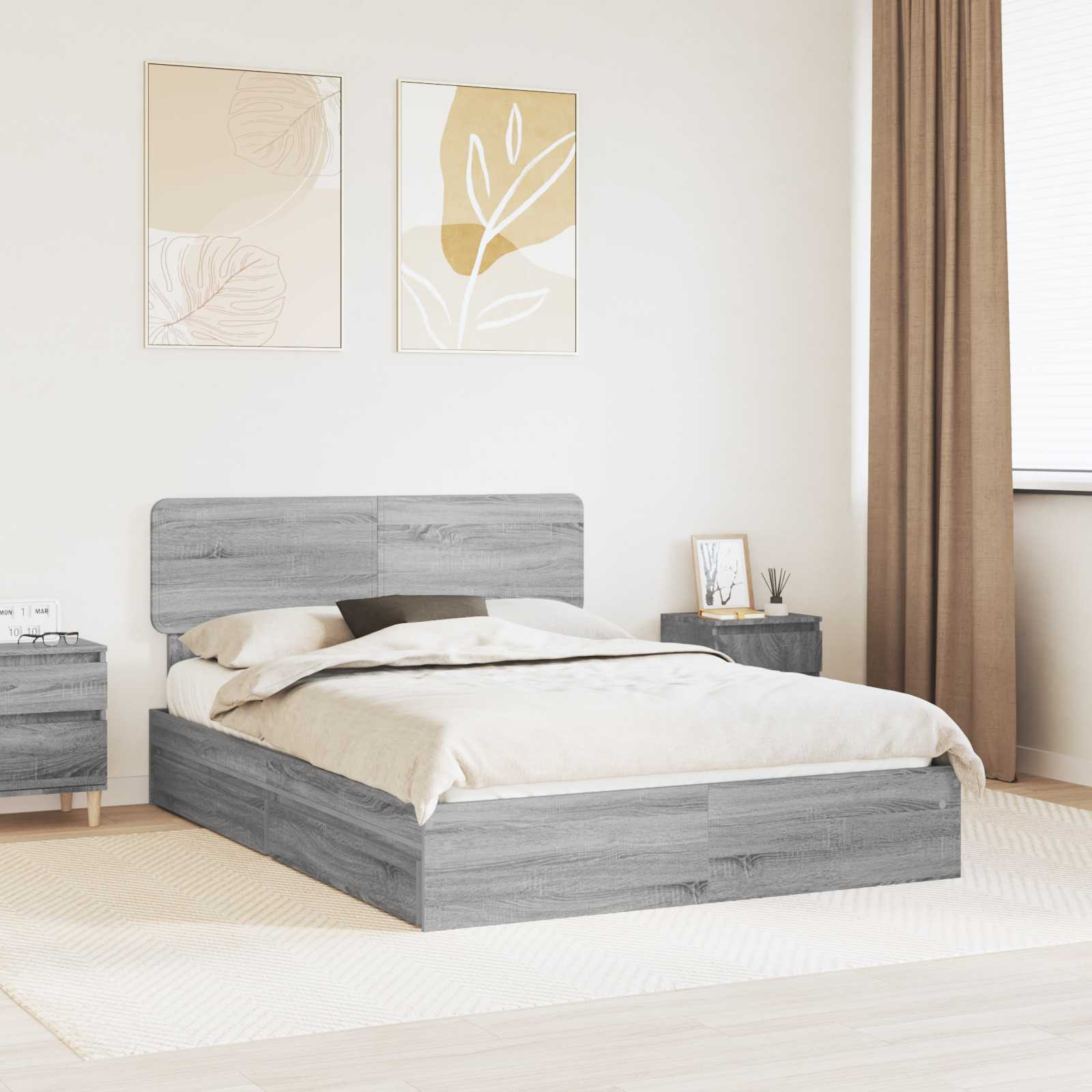 Letto con Contenitore con testiera-Struttura Letto con contenitore Grigio Sonoma 160 x 200 cm 437208