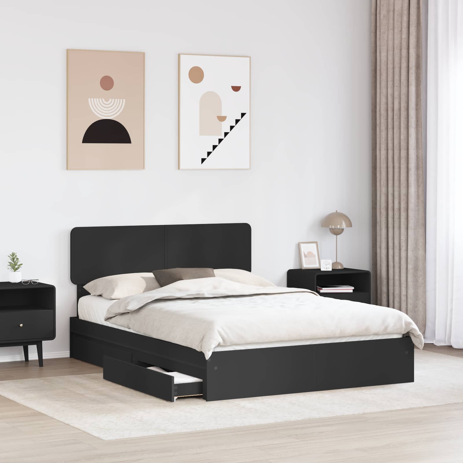 Letto con Contenitore Nero 150 x 200 cm Legno multistrato 3412263