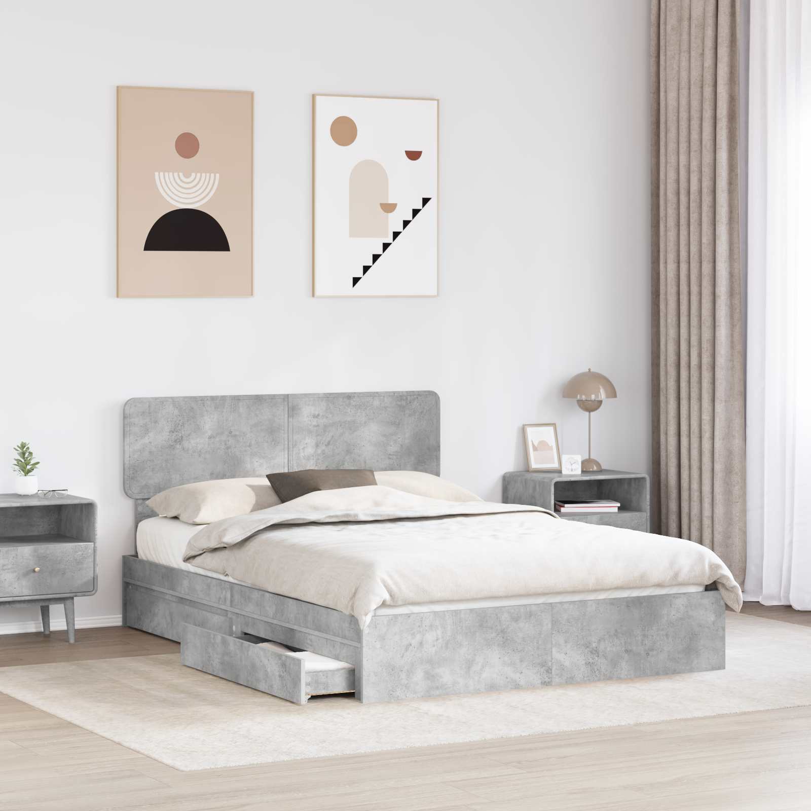 Letto con Contenitore con testiera-Struttura Letto con contenitore Grigio cemento 150 x 200 cm 902938