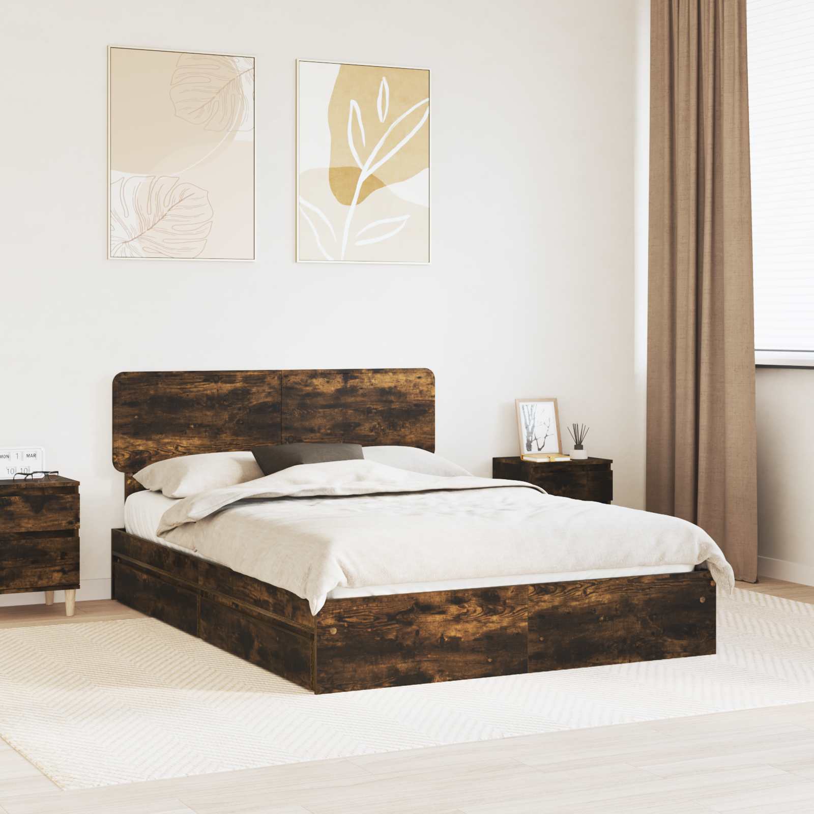 Letto con Contenitore con testiera-Struttura Letto con contenitore Rovere fum¨¦ 140 x 200 cm 942072