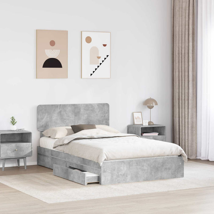Letto con Contenitore con testiera-Struttura Letto con contenitore Grigio cemento 135 x 190 cm 497450