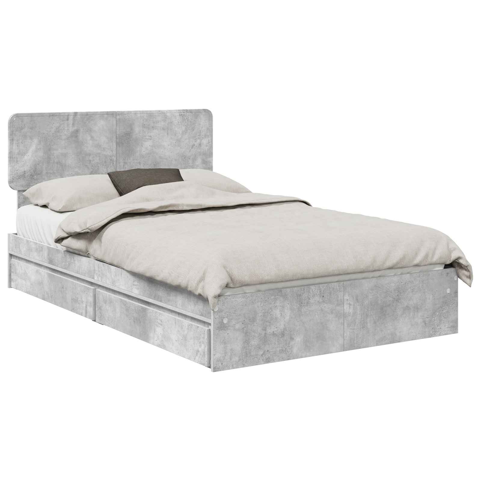 Letto con Contenitore con testiera-Struttura Letto con contenitore Grigio cemento 135 x 190 cm 497450
