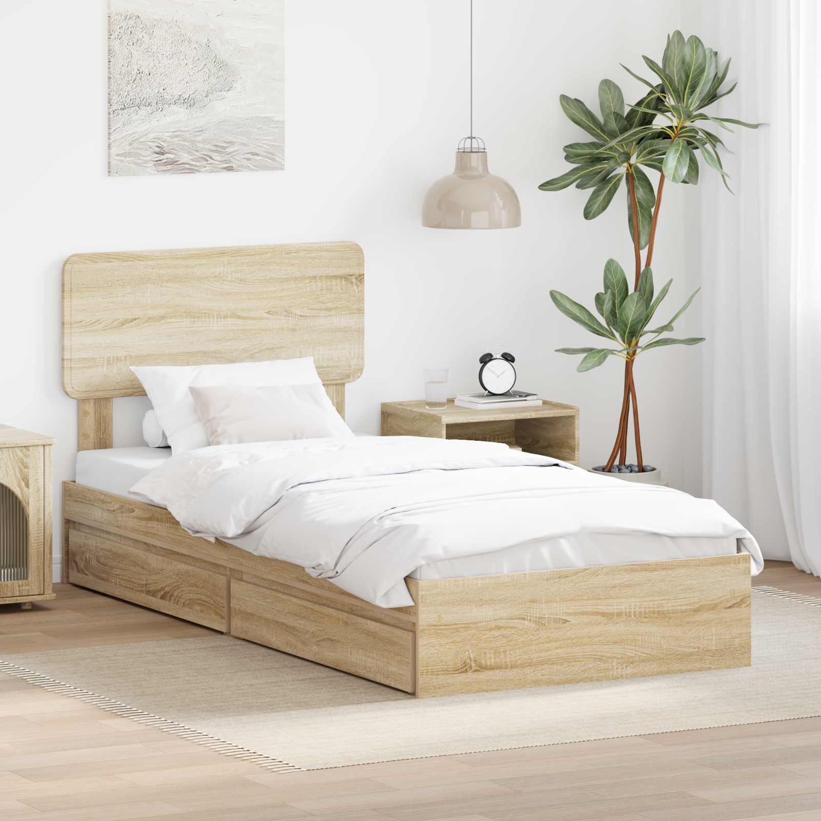 Letto con Contenitore con testiera-Struttura Letto con contenitore Rovere Sonoma 90 x 200 cm 814470