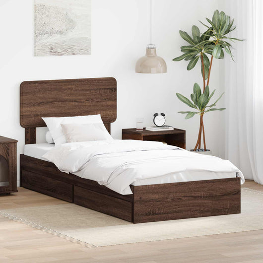 Letto con Contenitore con testiera-Struttura Letto con contenitore Rovere Marrone 90 x 200 cm 349428