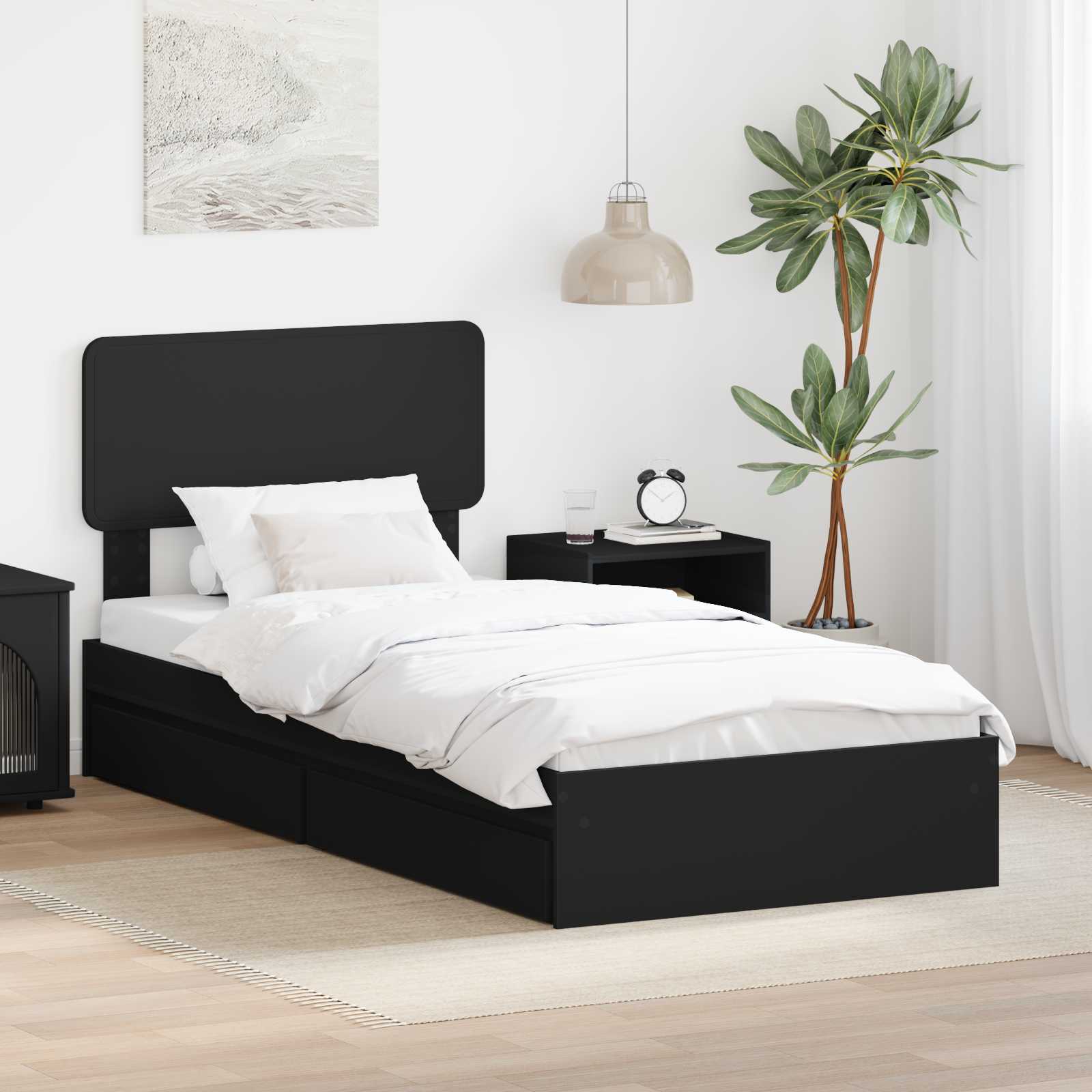 Letto con Contenitore Nero 90 x 190 cm Legno multistrato 3412319