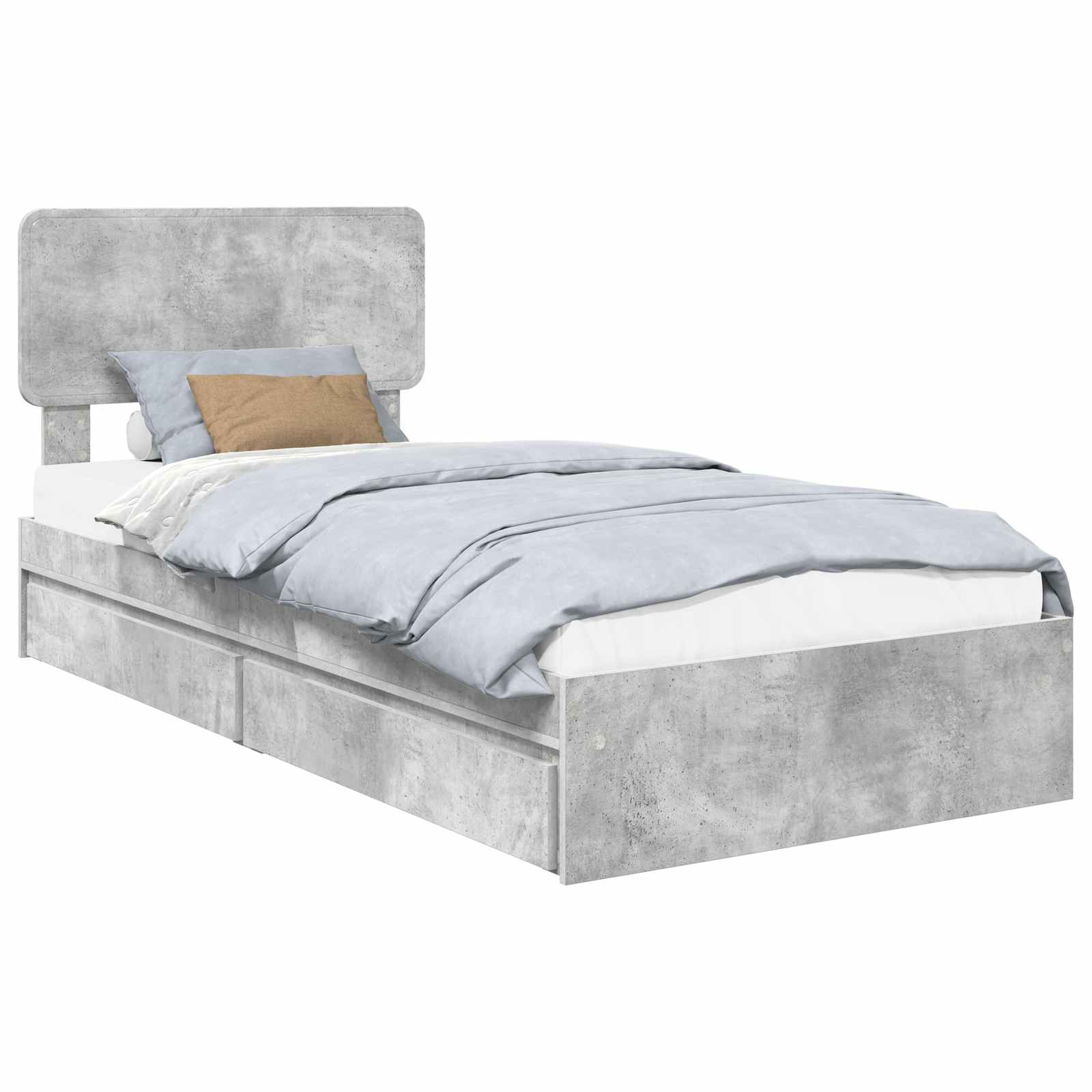 Letto con Contenitore con testiera-Struttura Letto con contenitore Grigio cemento 90 x 190 cm 654734