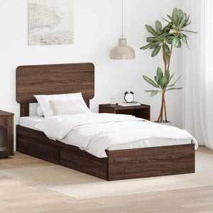 Letto con Contenitore con testiera-Struttura Letto con contenitore Rovere Marrone 90 x 190 cm 221639