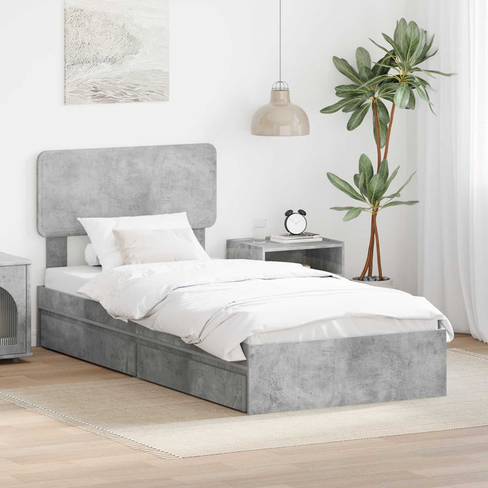 Letto con Contenitore con testiera-Struttura Letto con contenitore Grigio cemento 75 x 190 cm 486096