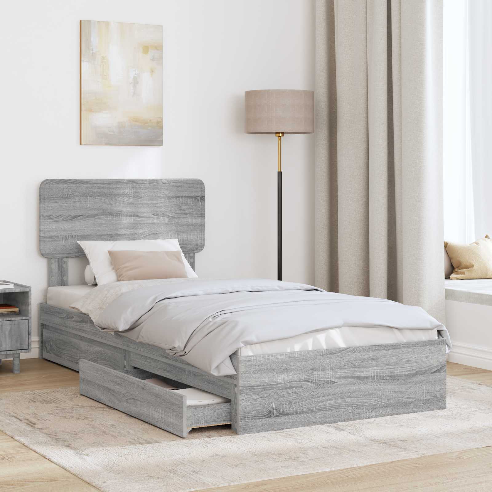 Letto con Contenitore con testiera-Struttura Letto con contenitore Grigio Sonoma 75 x 190 cm 323477