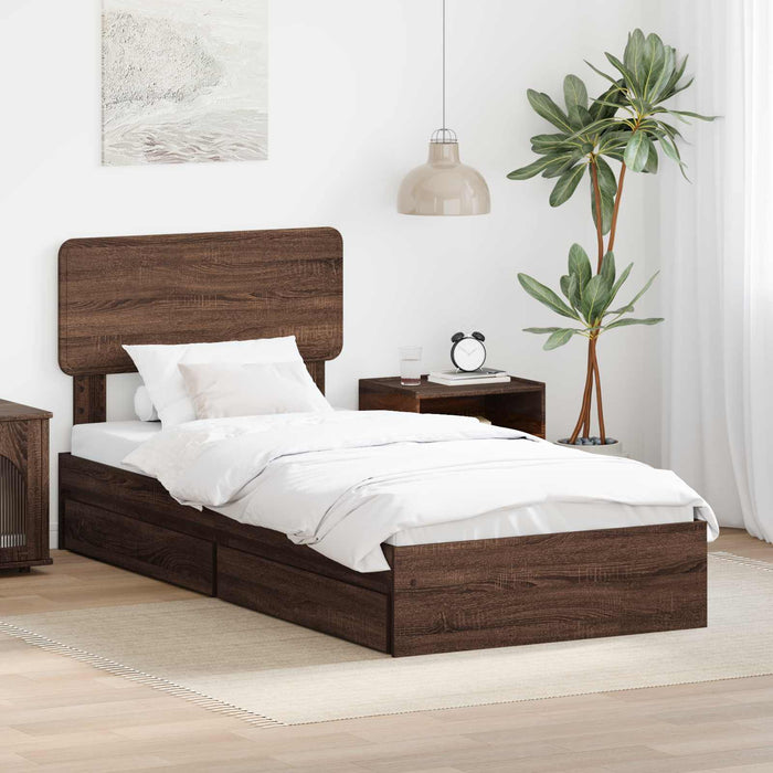 Letto con Contenitore con testiera-Struttura Letto con contenitore Rovere Marrone 75 x 190 cm 751907