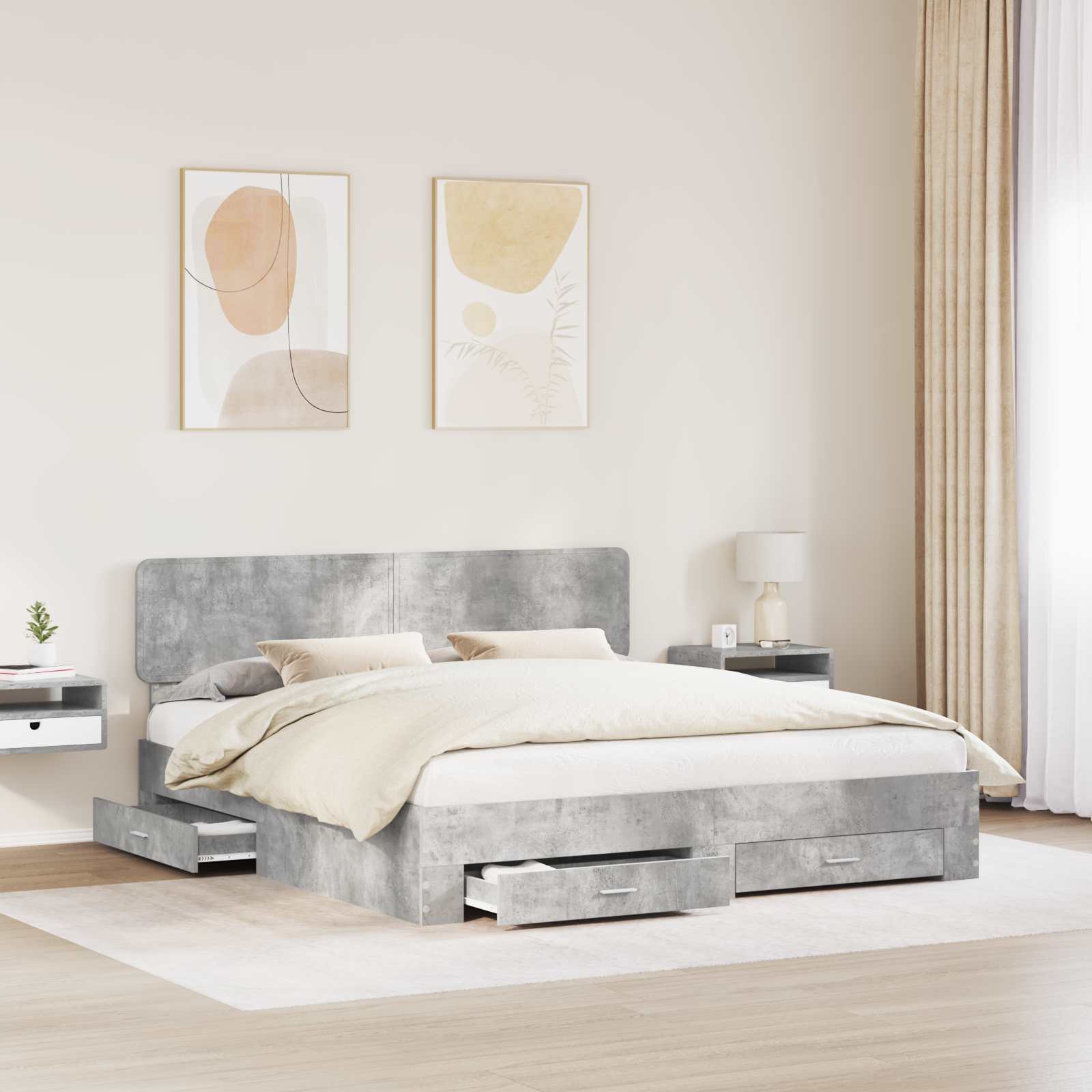 Struttura del letto con testiera Grigio cemento 200 x 200 cm 3412335