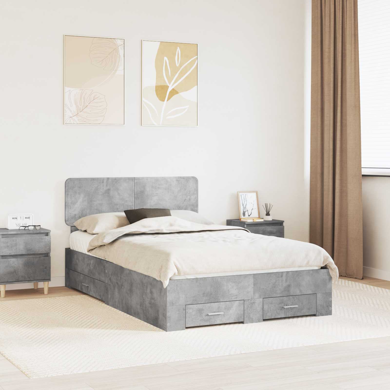 Struttura del letto con testiera Grigio cemento 135 x 190 cm 3412385