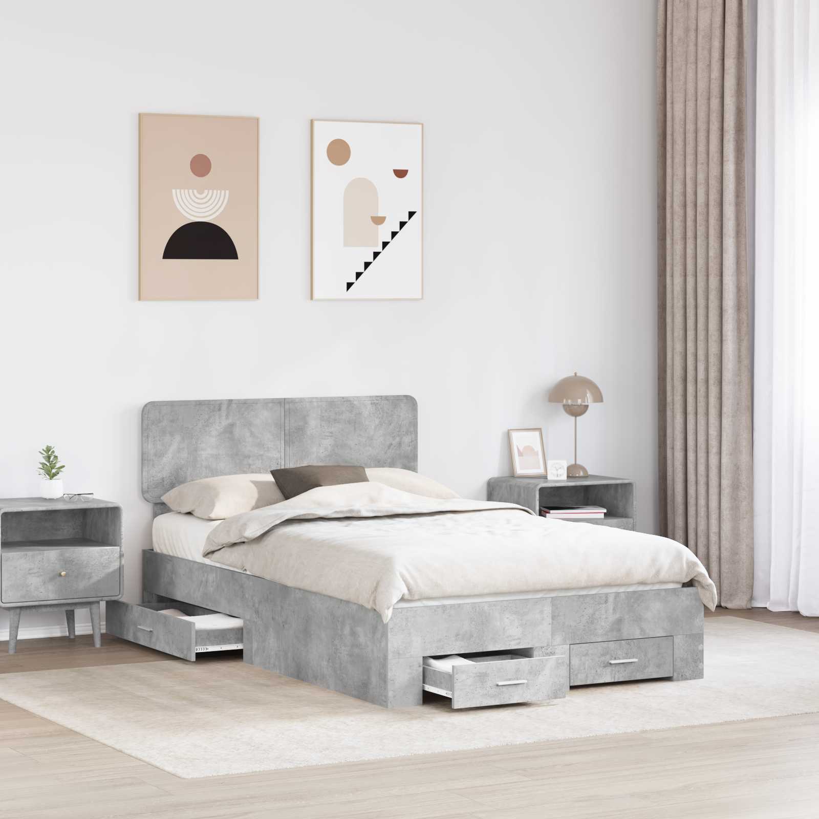Struttura del letto con testiera Grigio cemento 135 x 190 cm 3412385