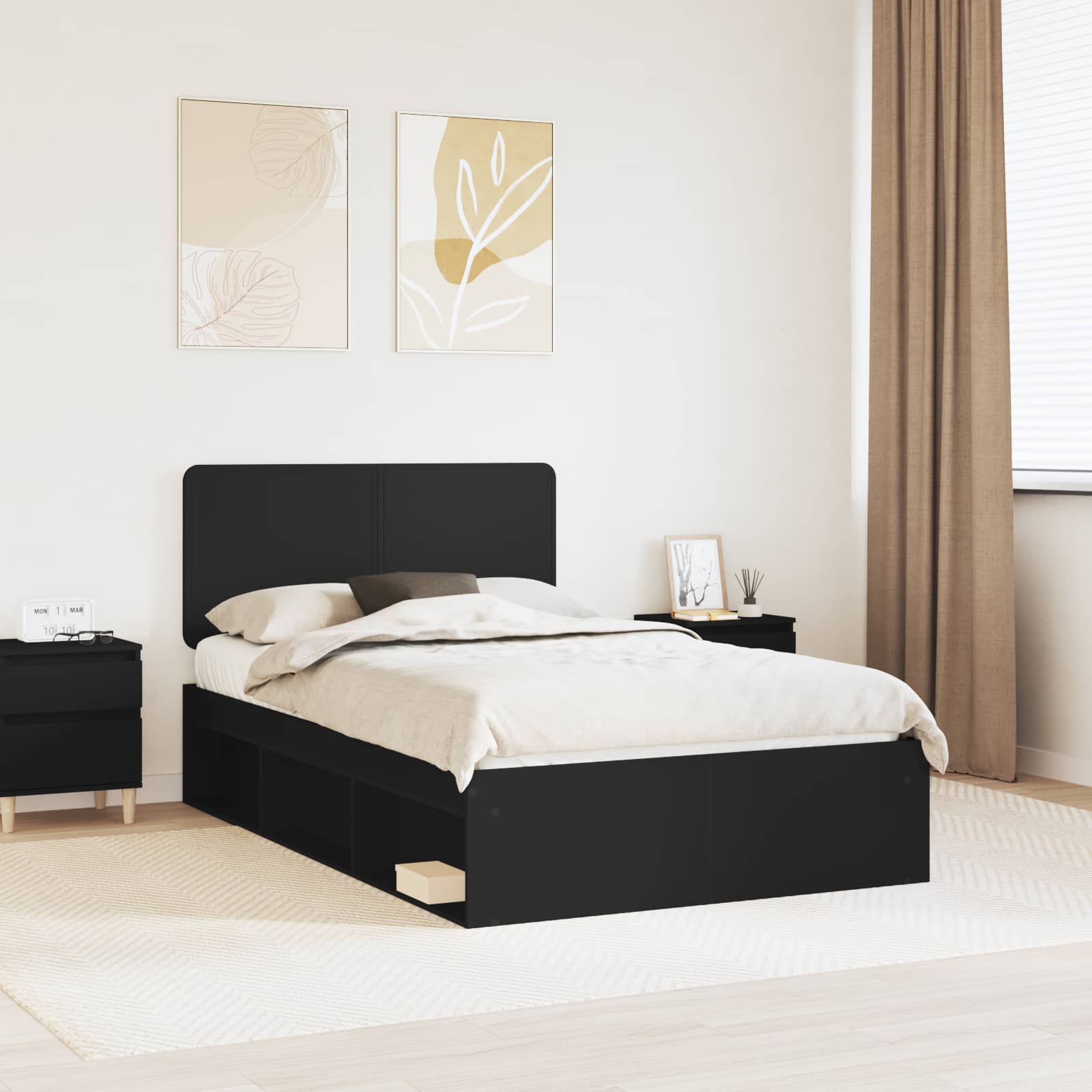 Struttura del letto Nero 135 x 190 cm Pino massello 3412498