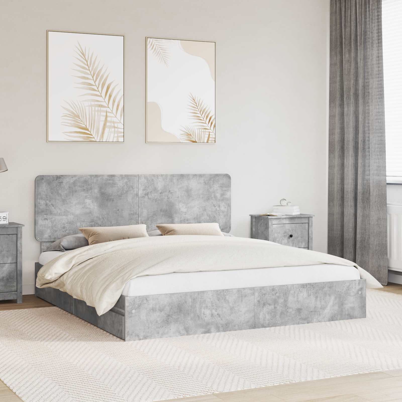 Letto con Contenitore con testiera-Struttura Letto con contenitore Grigio cemento 200 x 200 cm 334818
