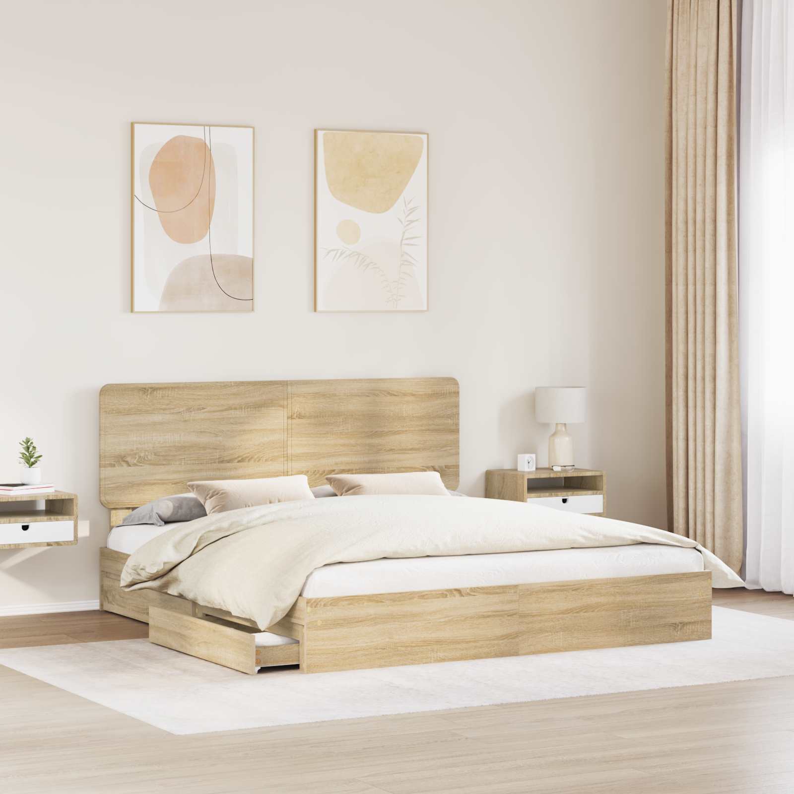 Letto con Contenitore con testiera-Struttura Letto con contenitore Rovere Sonoma 180 x 200 cm 311376
