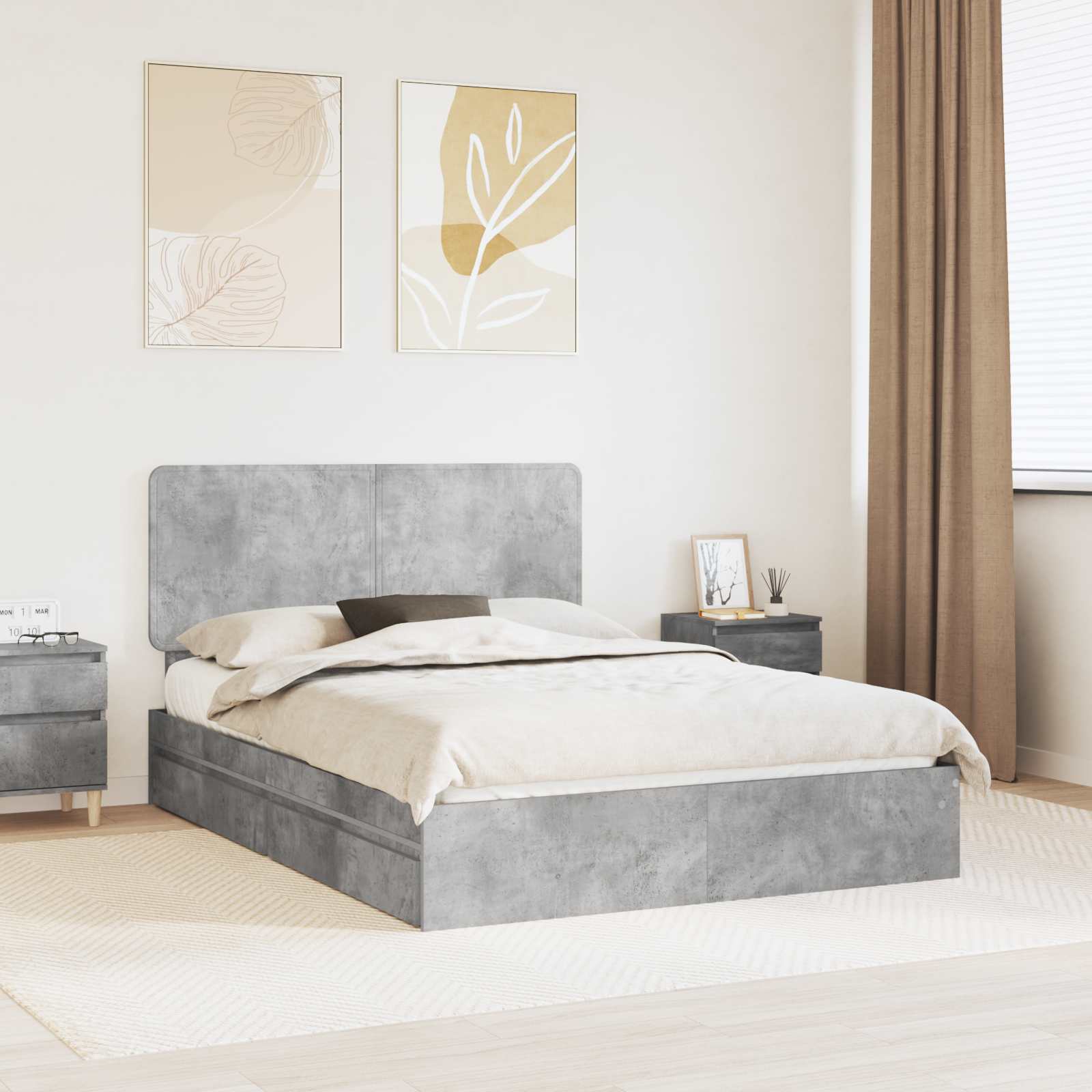 Letto con Contenitore con testiera-Struttura Letto con contenitore Grigio cemento 150 x 200 cm 984491