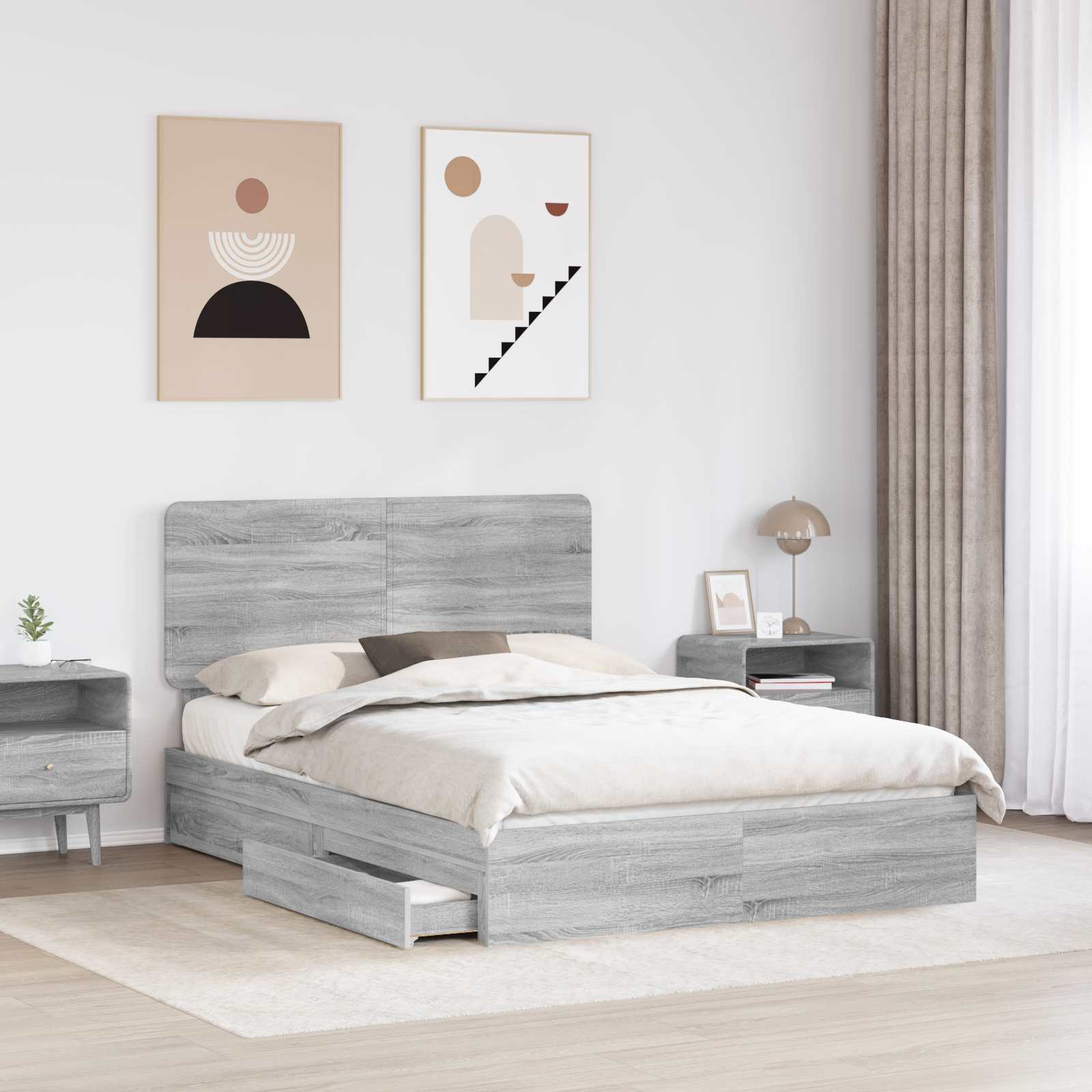 Letto con Contenitore con testiera-Struttura Letto con contenitore Grigio Sonoma 150 x 200 cm 597525
