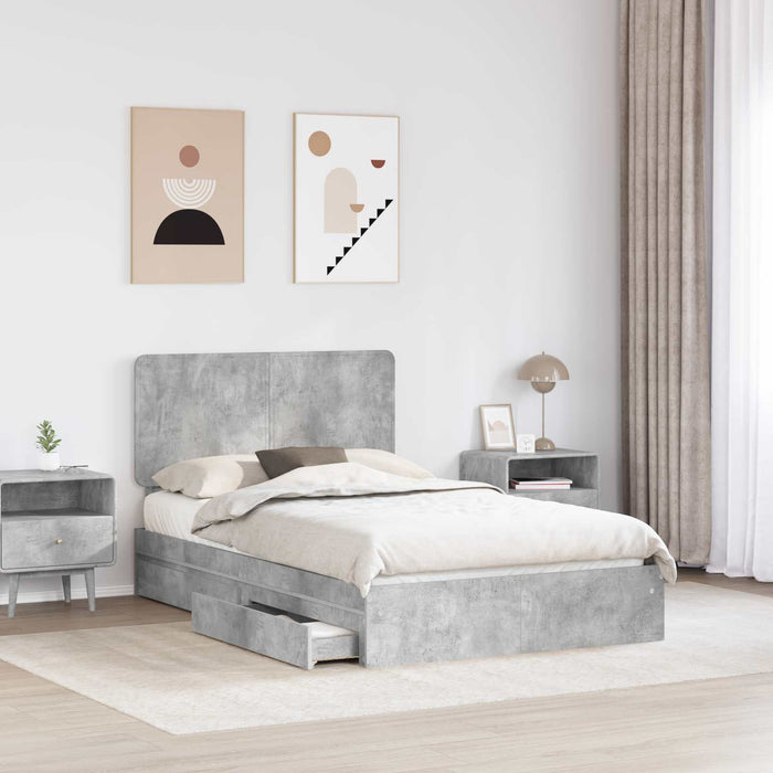 Letto con Contenitore con testiera-Struttura Letto con contenitore Grigio cemento 135 x 190 cm 719717