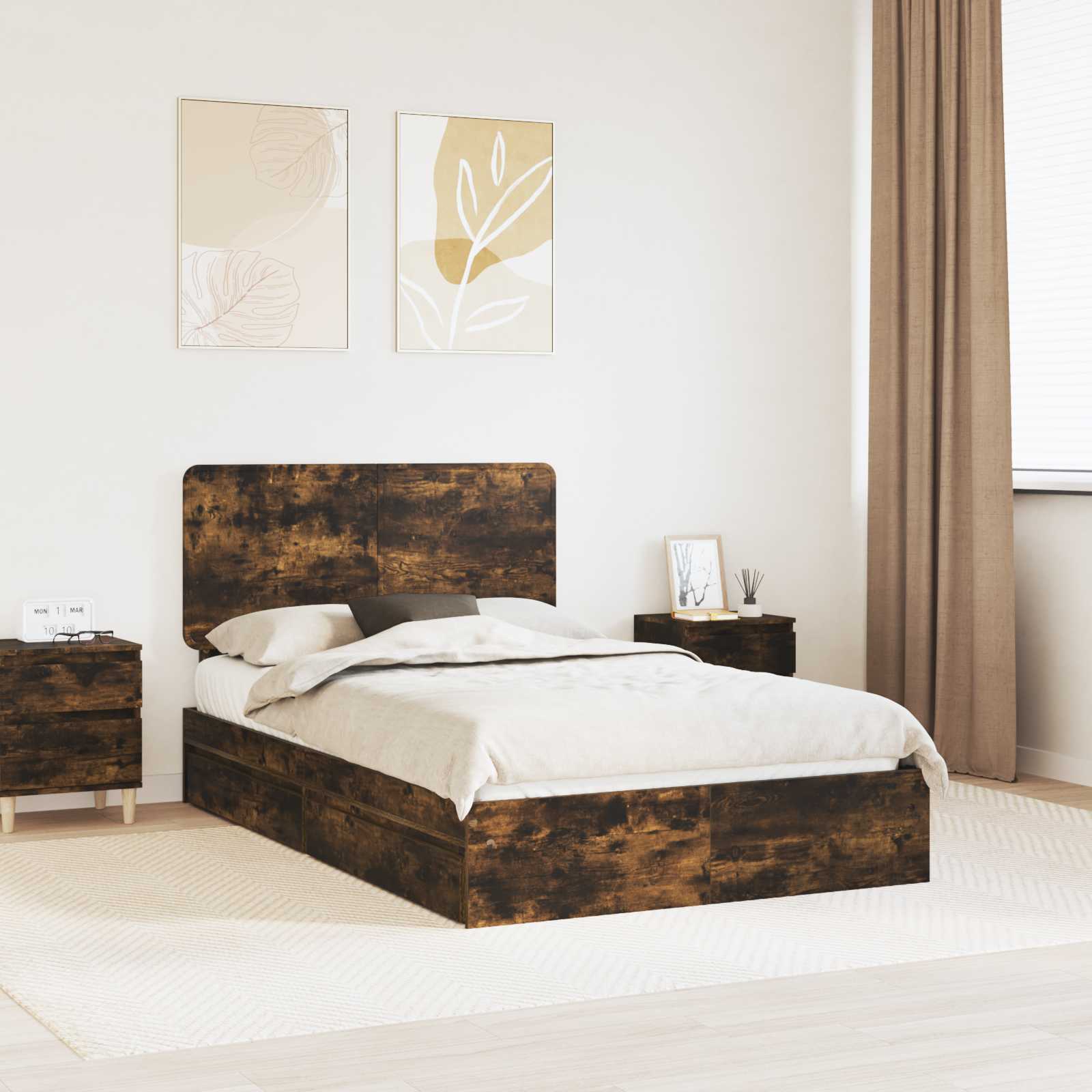 Letto con Contenitore con testiera-Struttura Letto con contenitore Rovere fum¨¦ 120 x 190 cm 212886