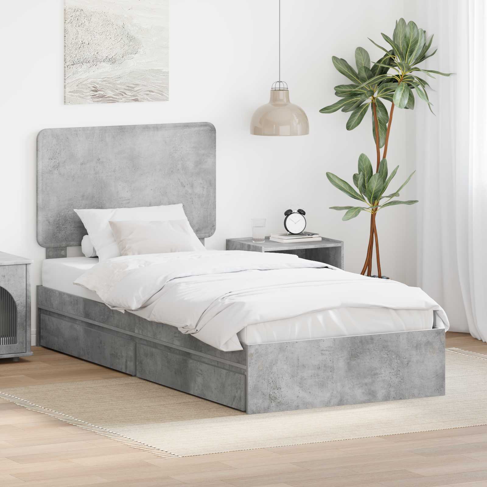 Letto con Contenitore con testiera-Struttura Letto con contenitore Grigio cemento 90 x 200 cm 515675