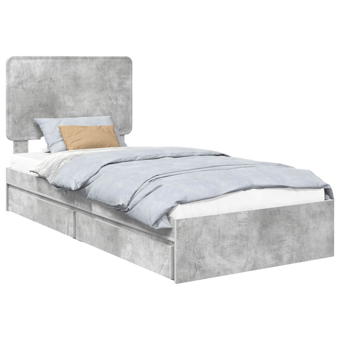 Letto con Contenitore con testiera-Struttura Letto con contenitore Grigio cemento 90 x 200 cm 515675