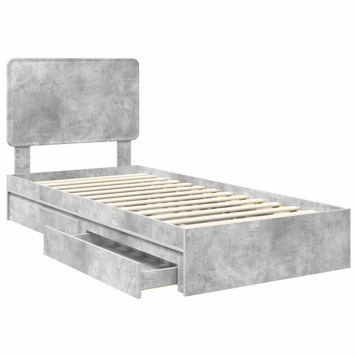 Letto con Contenitore con testiera-Struttura Letto con contenitore Grigio cemento 90 x 200 cm 515675
