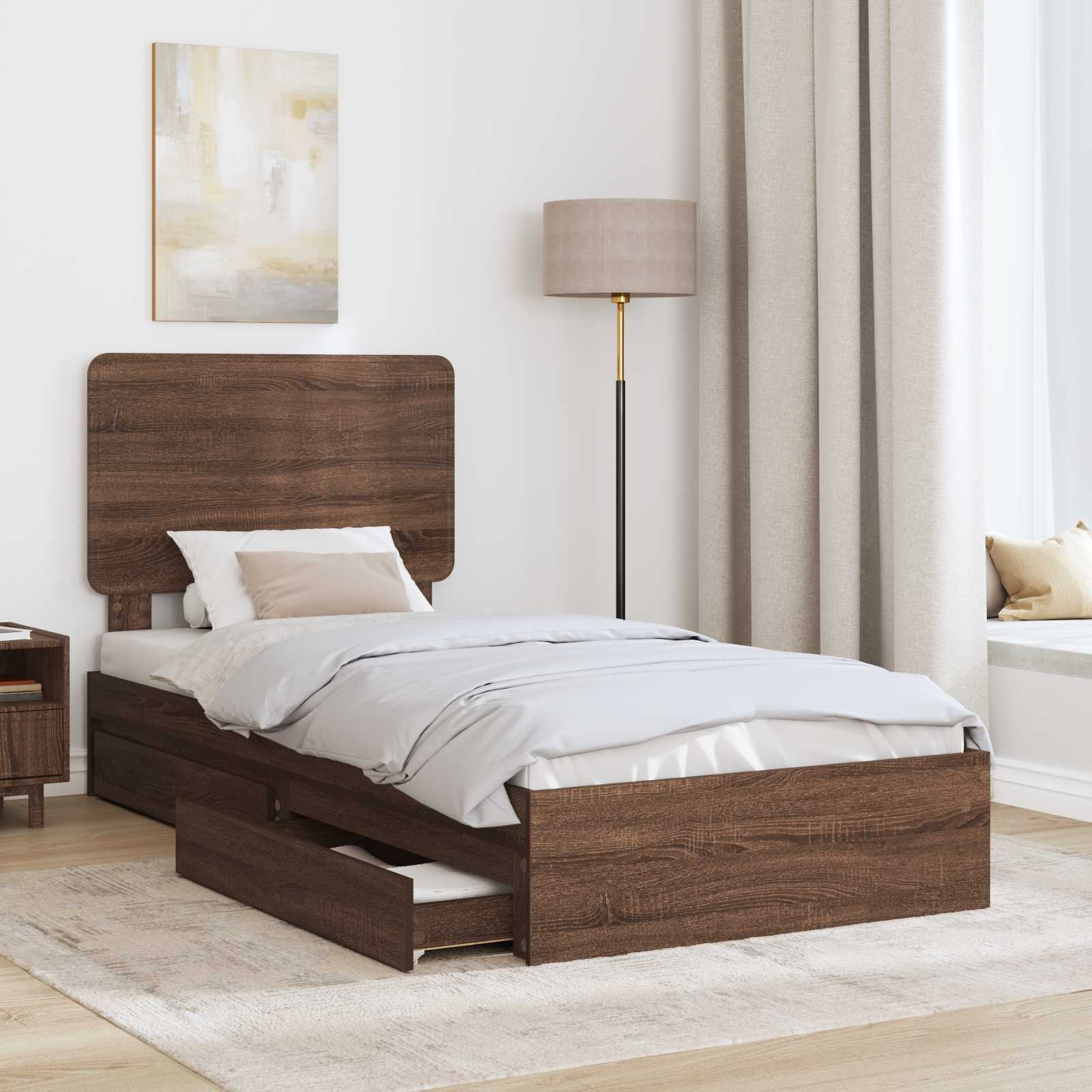 Letto con Contenitore con testiera-Struttura Letto con contenitore Rovere Marrone 90 x 190 cm 993628