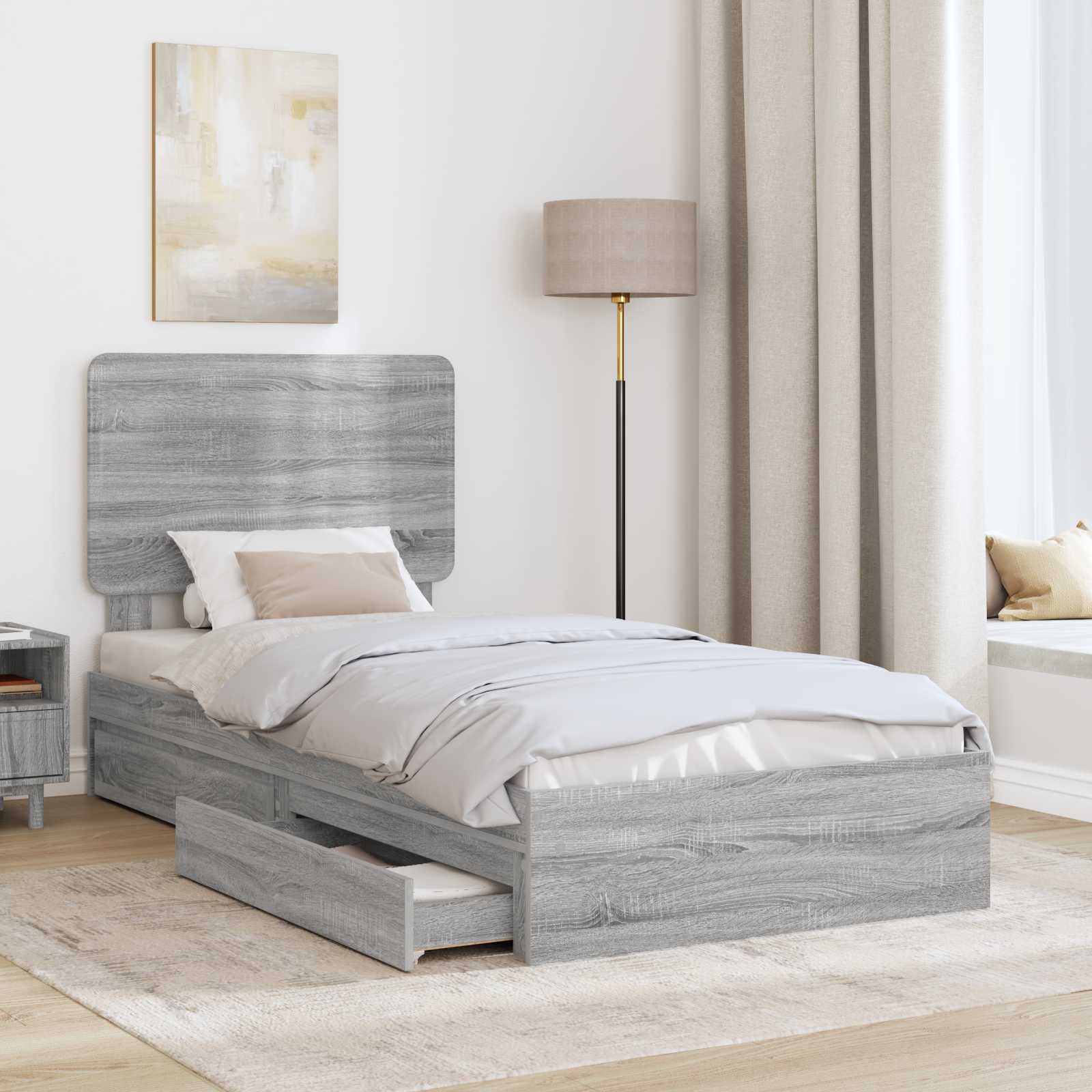 Letto con Contenitore con testiera-Struttura Letto con contenitore Grigio Sonoma 75 x 190 cm 746396