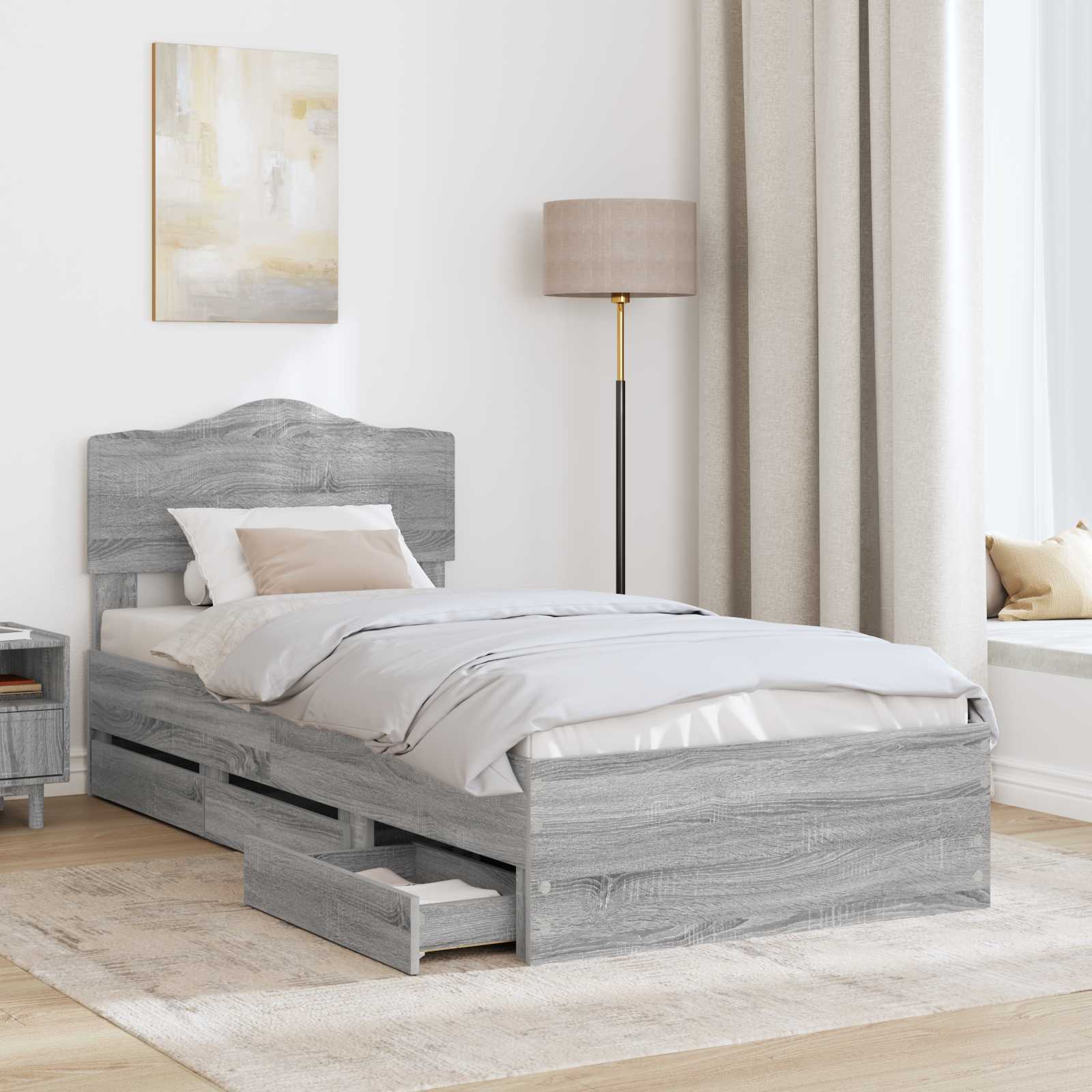 Struttura del letto con cassetto Grigio Sonoma 90 x 190 cm 3413045