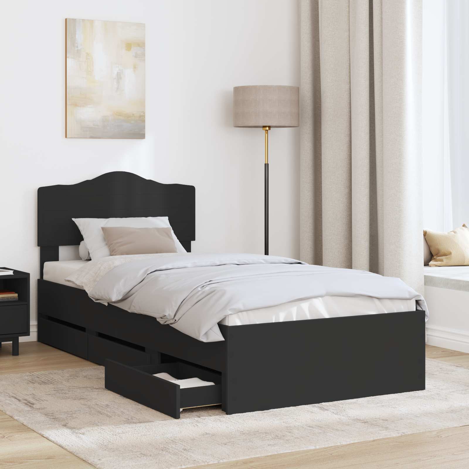 Struttura del letto Nero 75 x 190 cm Legno Ingegnerizzato 3413055