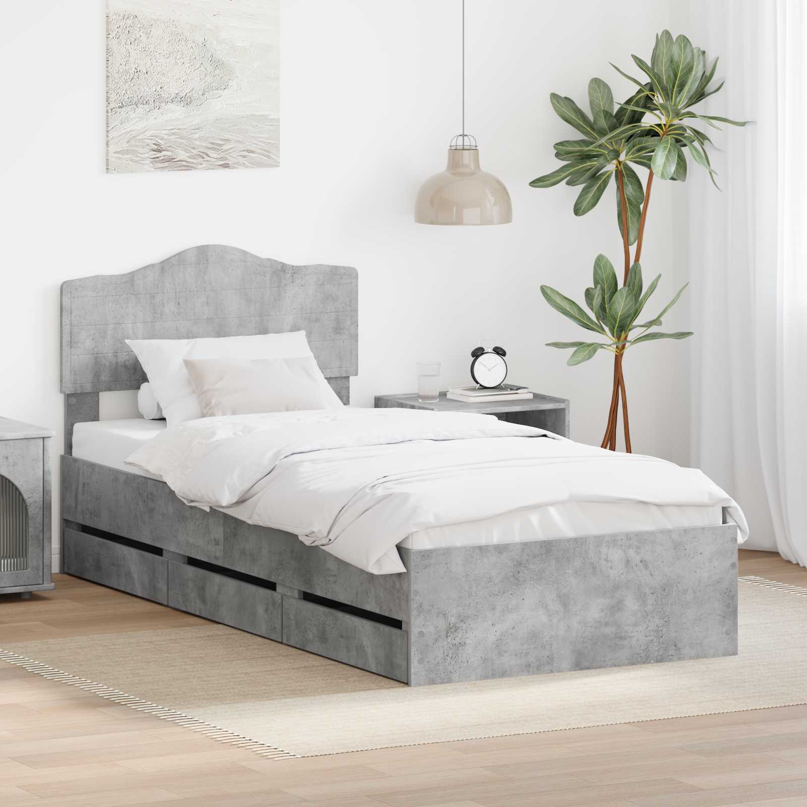 Struttura del letto con cassetto Grigio cemento 75 x 190 cm 3413057