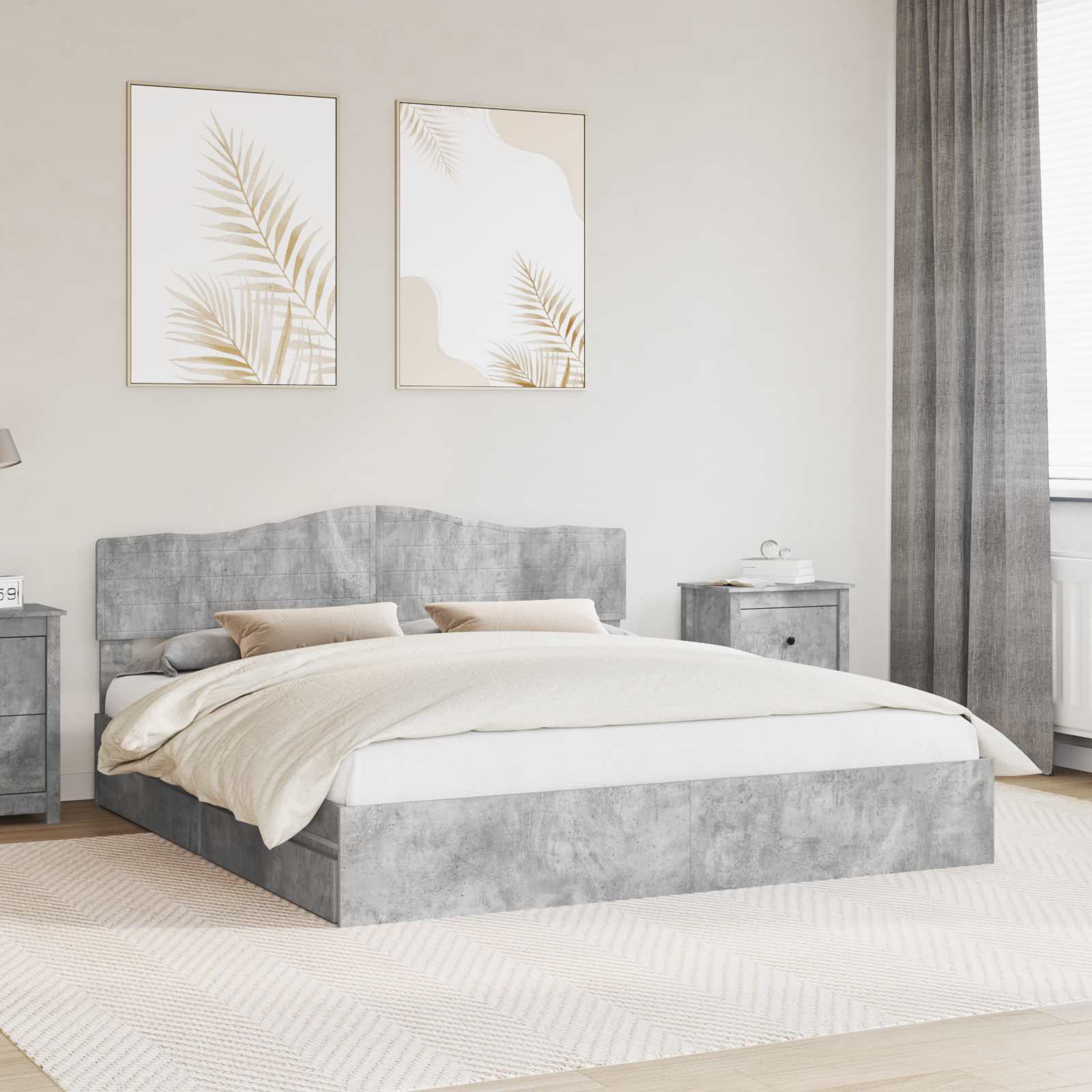 Letto con Contenitore con testiera-Struttura Letto con contenitore Grigio cemento 200 x 200 cm 852893