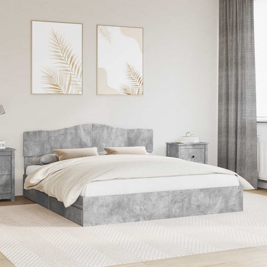 Letto con Contenitore con testiera-Struttura Letto con contenitore Grigio cemento 200 x 200 cm 852893